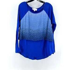 Two by Vince Camuto Women's Long Sleeve Blue Leopard Print Lined Shirt Top Med